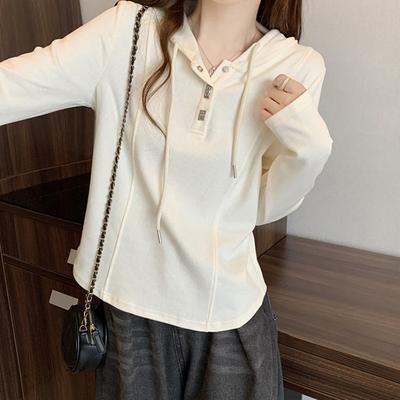 Women Plus Size Hooded Long Sleeve Solid Casual T Shirt Basic Top