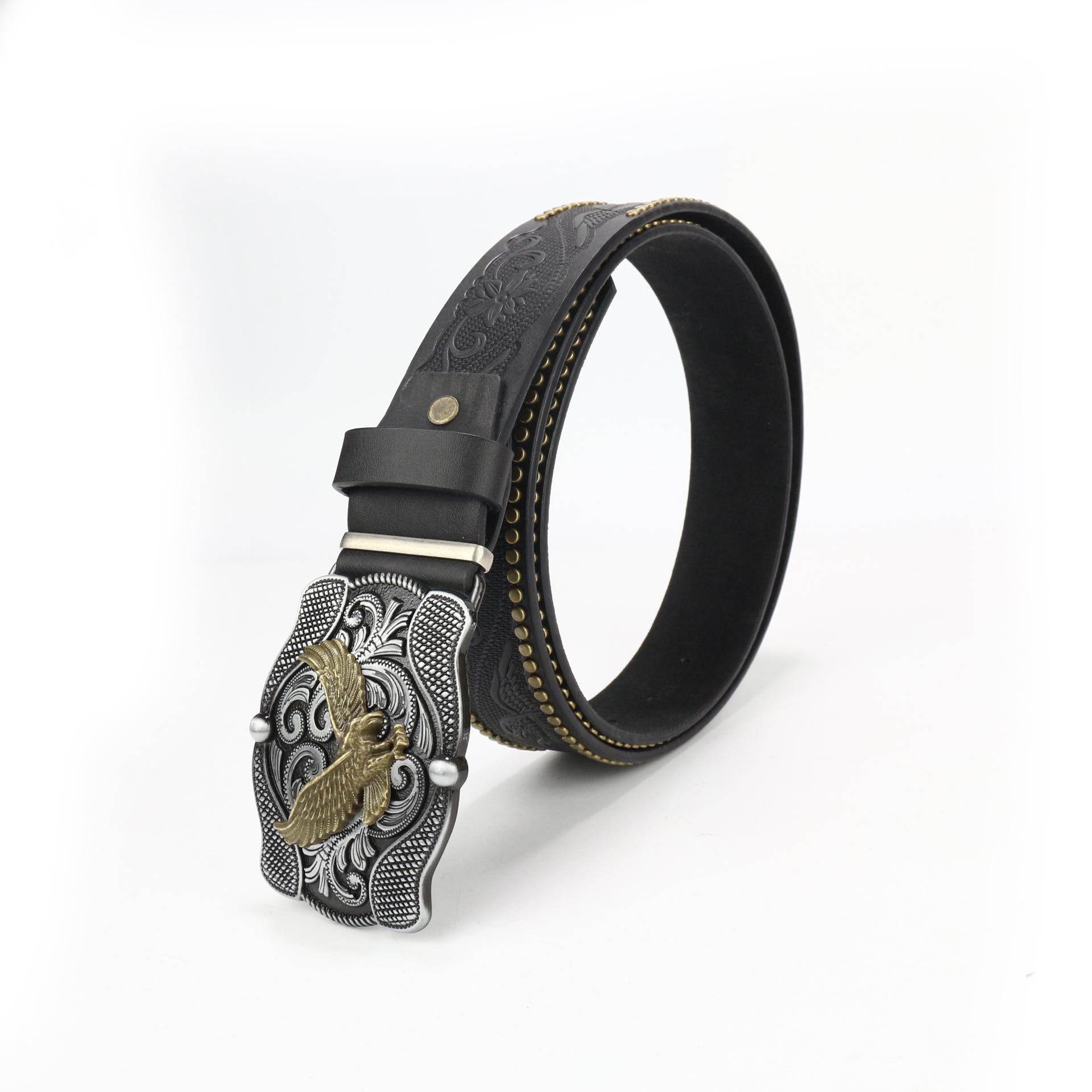 Западный Джинсовый Ремень Резной Большая Пряжка Орёл Винтажный Зеленый Мужской Панк Кожаный Ремень Length 120cm Width 3.8cm