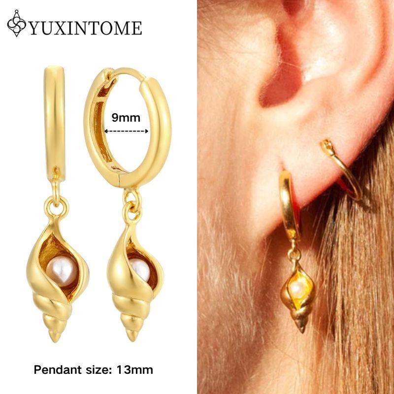 YUXINTOME 925 Silver Ear Needle Zircon Hoop gold Earrings For Women Square Plate Pendant Cutout Heart Earrings Fashion Jewelry