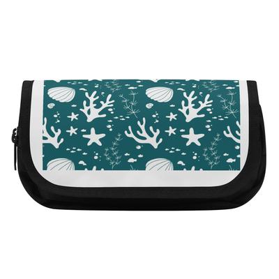 Pencil Case Double Layer 300D Polyester Double Zipper with Two Spacious Sections for Pens Stationery and Earphones for Students