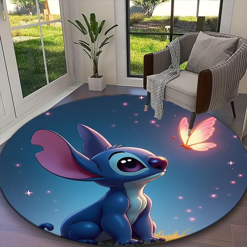 [Stitch And Ariel Little Mermaid Floral Printed Carpet] Non-slip Office Rug, Cozy Round Carprt for Living Room Use, Soft Home Sofa Chair Mat