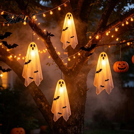 Halloween Hanging Ghost Decorations Scary Decor, Spooky Bat Print Decor for Porch Floating Tree Decoration Tree, Glow-in-the-Dark Outdoor Front