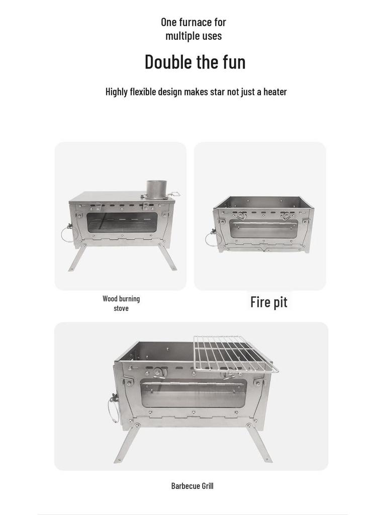 WT-star Stainless Steel Foldable Wood Stove for Outdoor Camping and Hiking
