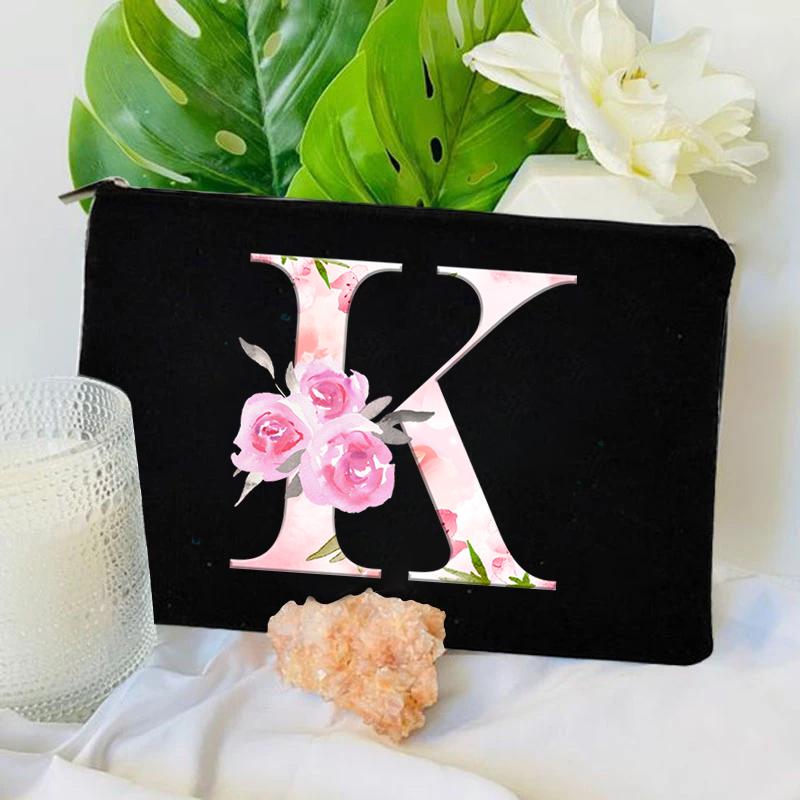 Damen Tasche Make-up Tasche Brautjungfer Make-up Taschen Blumen Alphabet Druck Leinen Reißverschluss Tasche Reise Organizer Etui Mujer Bolsas Kosmetik