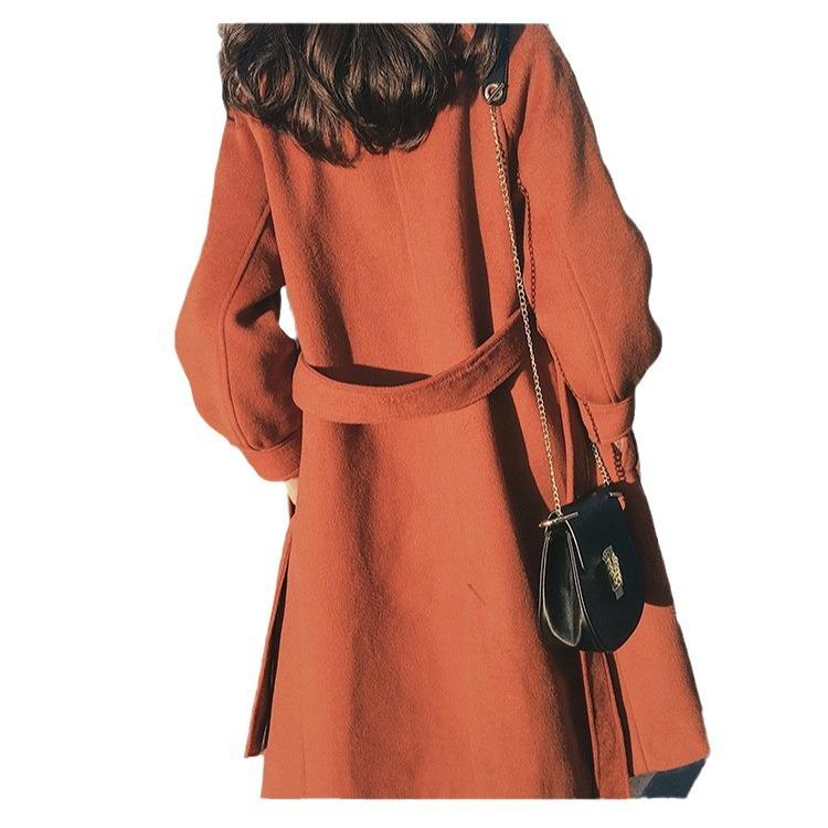 Autumnal and Wintertime Mid-length Hepburn-style Woolen Coat for Women, Cashmere-like Woolen Coat and Windbreaker