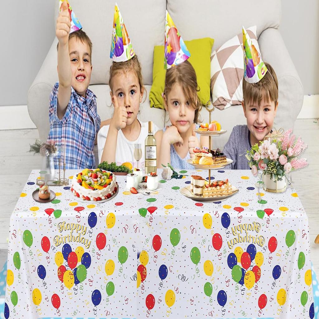 kathson Rectangle Tablecloth with Colorful Balloons Pattern,Plastic Birthday Disposable Tablecloth Plastic Table Cloths Table Cover for