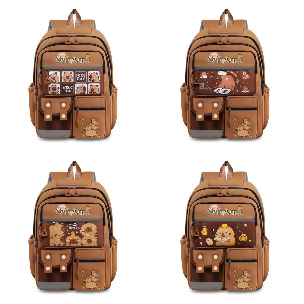 Nylon Childrens Backpack Featuring Capybara Cartoon Pattern Classroom Bag School