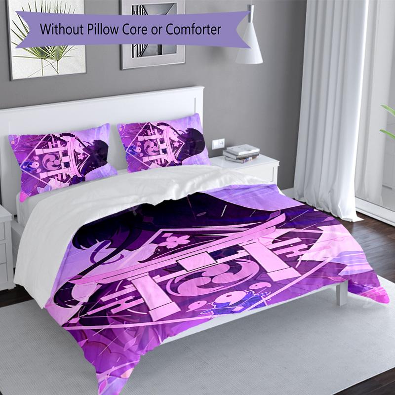3pcs Genshin Impact pattern bedding set duvet cover set includes duvet cover &pillowcases, perfect all season bedroom decoration & gift