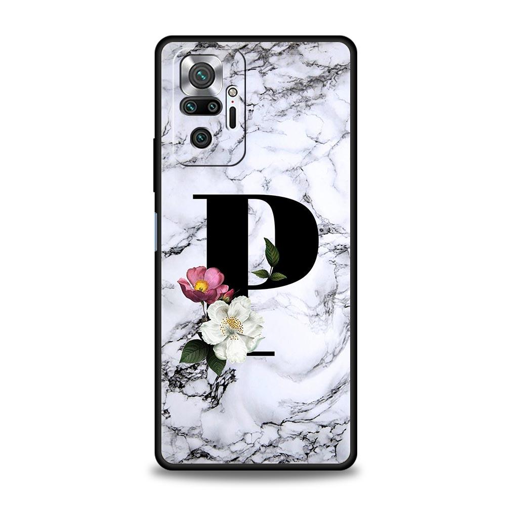 Letters Flower English Marble Phone Case For Xiaomi Redmi Note 14 13 5G 10 11 12 Pro Plus 4G 14C 13C 12C 10C Black Cover