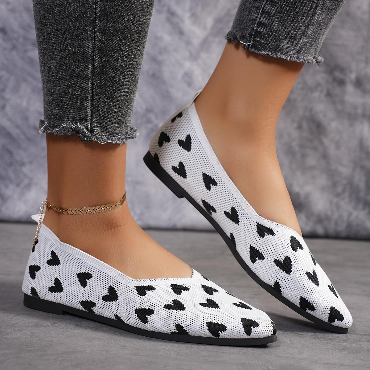 

Women Flats Shoes 2024 Spring Autumn New Printing Loafers Single Knitted Pointed Comfortable Sneakers Lightweight Flats Shoes 43 белый