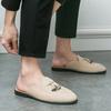 Large Size Spring and Autumn New Half-drag Leather Shoes Fashionable British Style Men's Doudou Shoes Trendy One-pedal Fringed Shoes