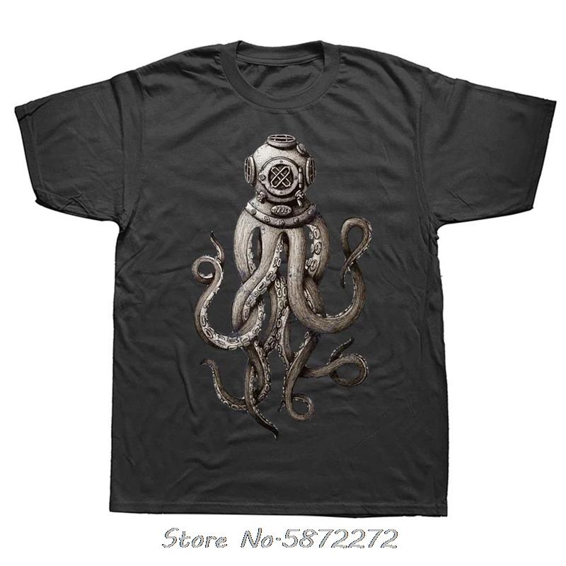

SCUBA Diver Octopus Unisex Cotton Tshirt Oversized T Shirt Fitness Tshirt Graphic Tees Fitness Tops Streetwear Mens Clothing 4XL