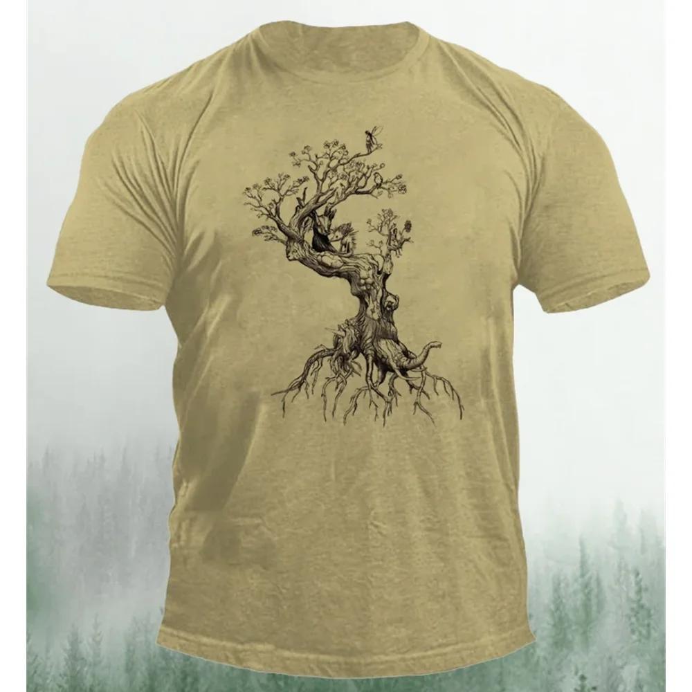 Fashionable New Forest Tree Pattern Men's Printed T-shirt Street Fashion Harajuku Round Neck Large Comfortable Short Sleeve