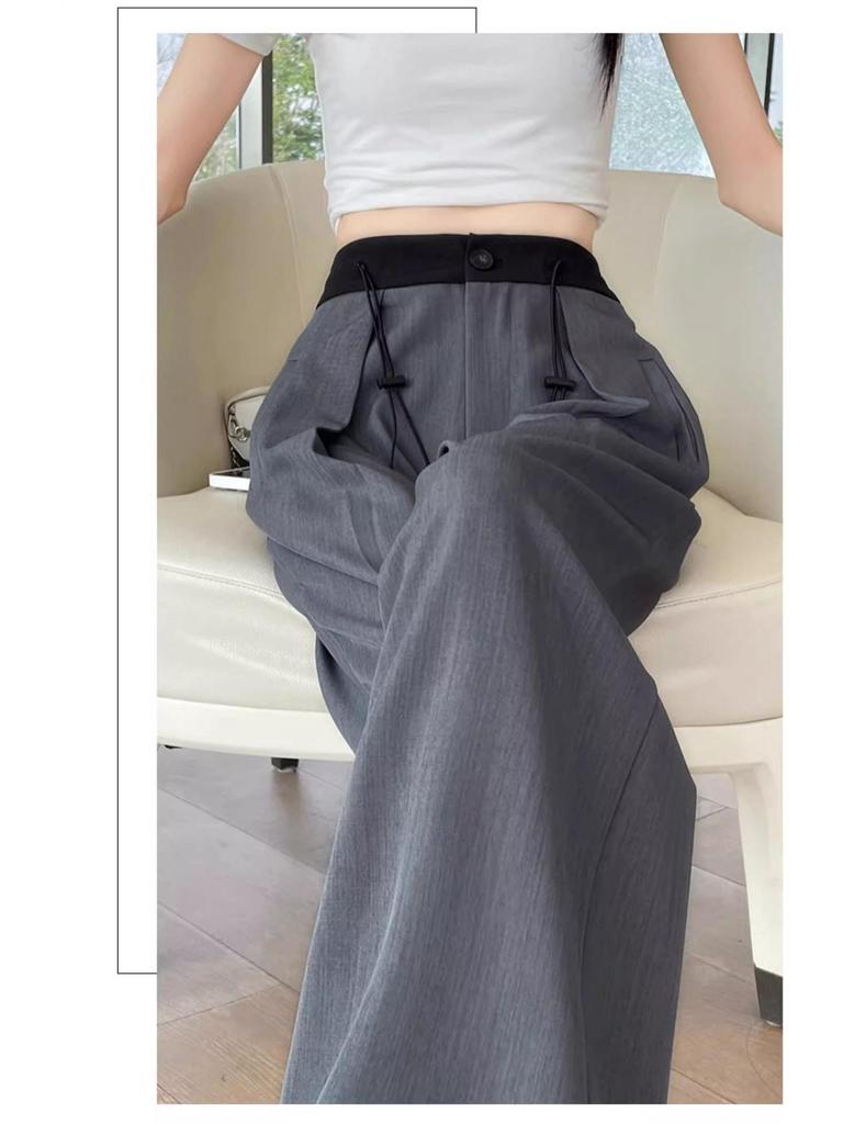 Women's Drapey Suit Pants: High-End Black, Straight, Narrow, or Wide-Leg, Slimming, Long Pants for Spring & Autumn 2025.