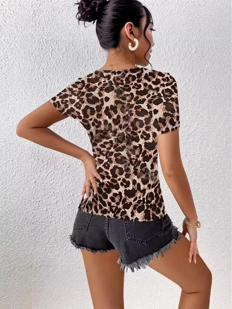 2026 Women's Summer Fashion: Casual Leopard Print Round Neck Short Sleeve T-shirt