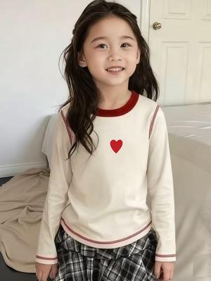 Girls' Trendy Color Block Long-Sleeve Cotton T-shirt - Spring & Autumn Style