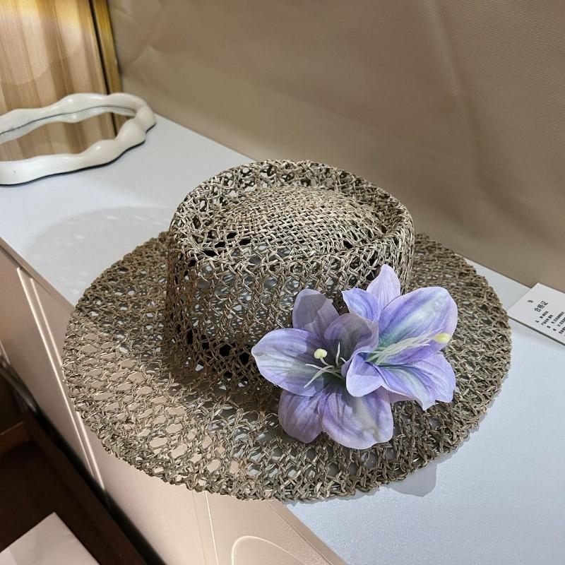 

Super Luxurious! Detachable Single Hook Flower Hollow Straw Hat Beach Vacation Protective Sun Hat Elegant French Convex Top Hat 56-58CM