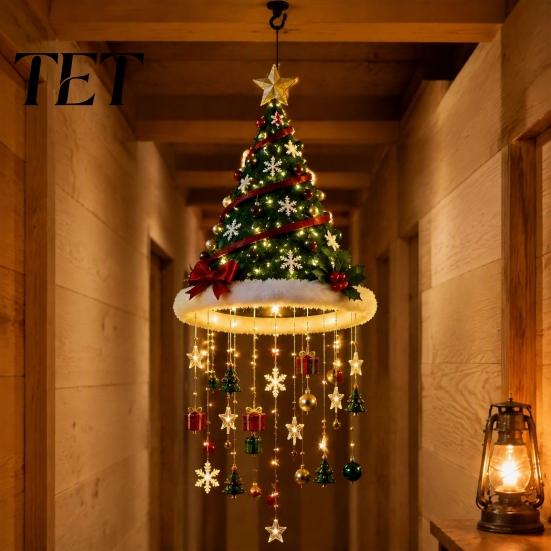 Kreative Weihnachtsbaum-Anhänger Weihnachts-Hängeornament mit LED-Lichtern, Beleuchteter Sternen-Topper, Leuchtende Dekorative Schneeflocken-Anhänger