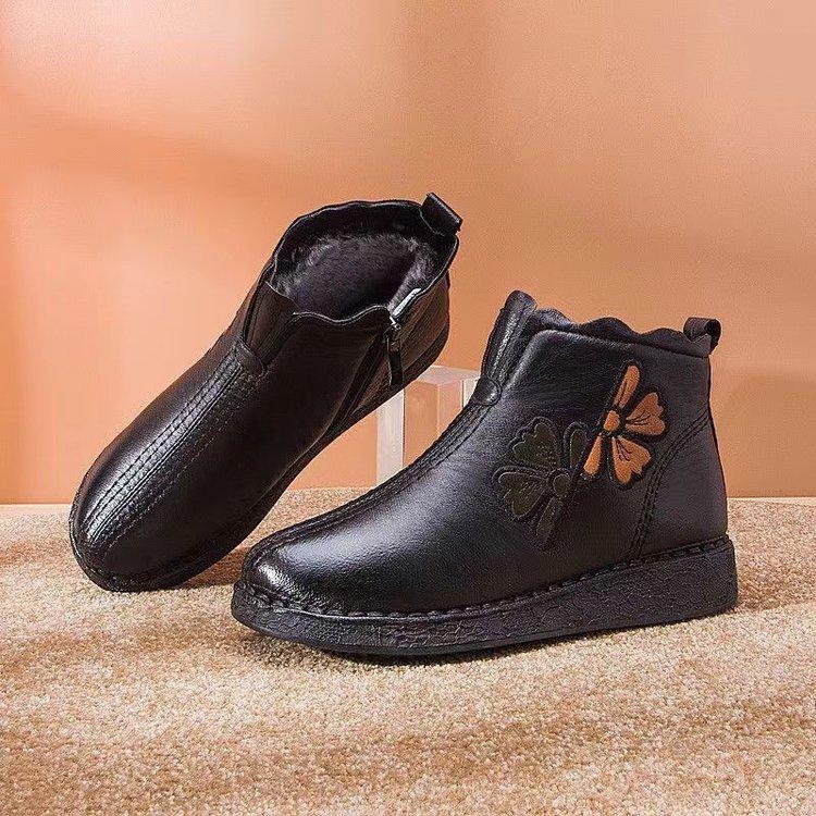 Women's shoes winter new patent leather low heel flat bottom non-slip piled thickened warm snow cotton shoes