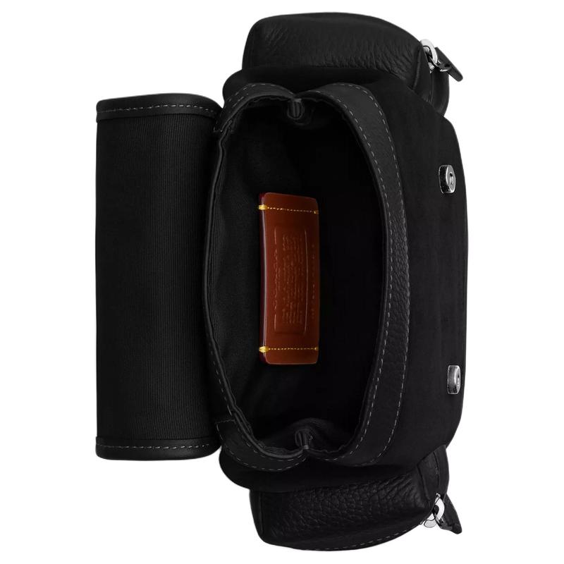 COACH Sprint 15 magnetic buckle buckle closure adjustable shoulder strap pebbled leather and smooth calfskin crossbody bag mini men's black