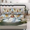 3pcs Bedding Set with a Religious Pattern Featuring Sacred Heart Angels Including a Fitted Sheet And Two Pillowcases