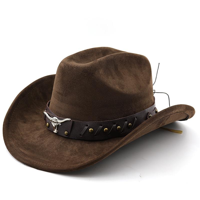 

Ox Head Suede Western Cowboy Hats Man Cowgirl Top Hats for Party Vintage Garden Hat Cowboy Accessories Woman Cosplay Hat 55-58cm кавовий