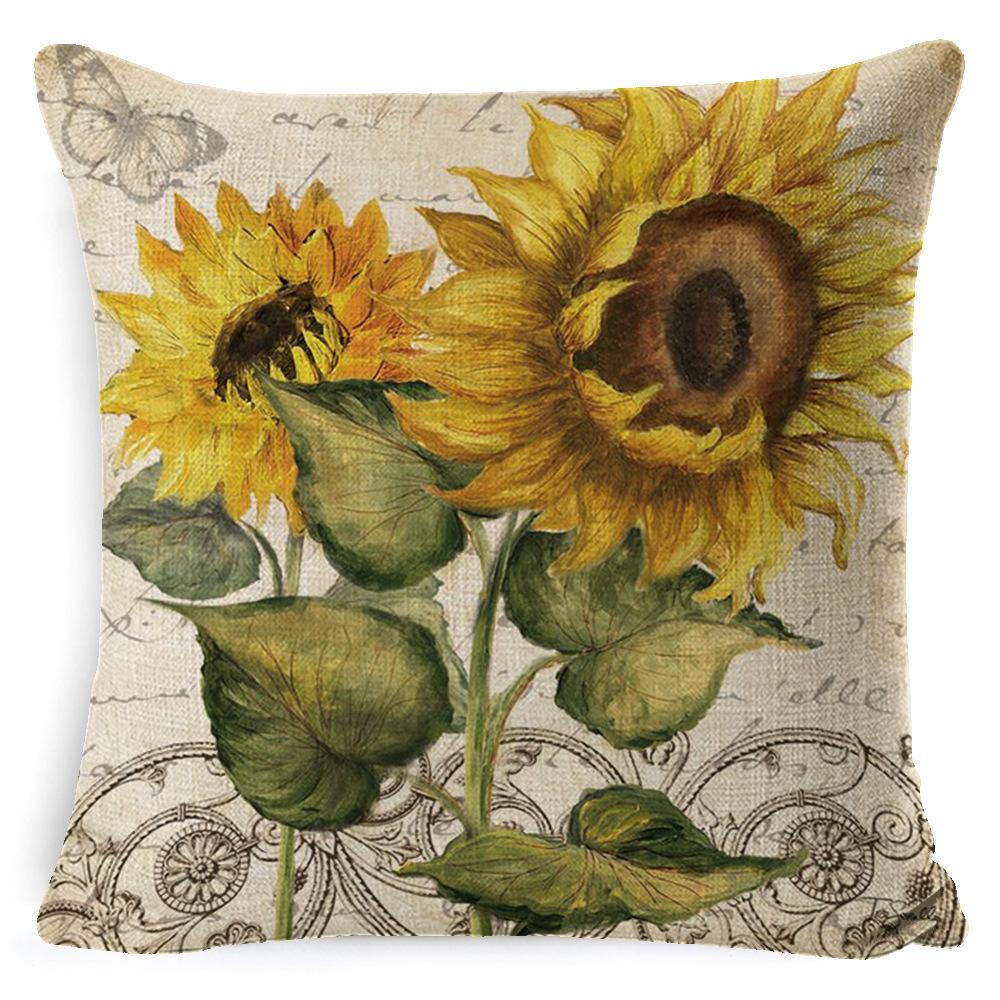Harvest Thanksgiving Sunflower Pillow Cover Sofa Waist Support Cushion Pillow Plant Car Back Cushion Linen Material