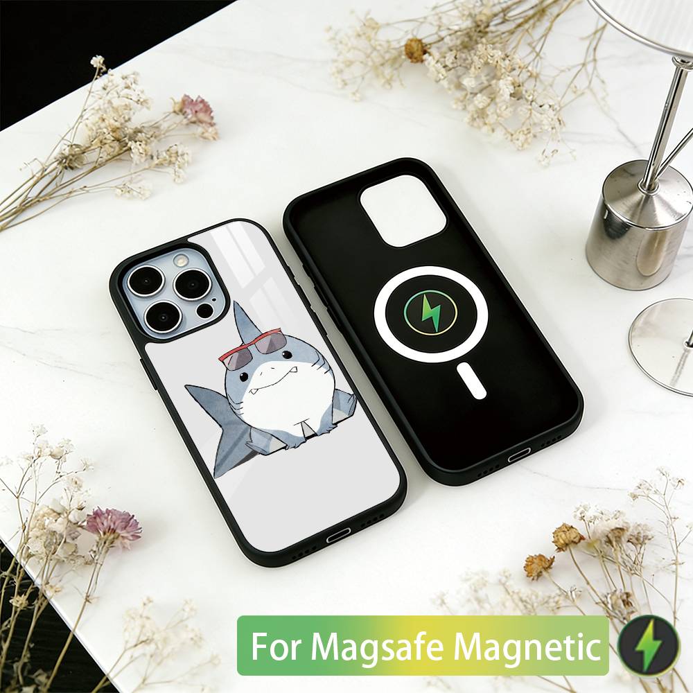 Shark Cute Phone Case For iPhone17,16,15,14,13,12,11 Plus,Pro Magnetic For Magsafe Wireless Charging