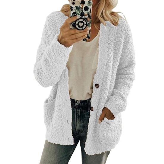Women Sweater Coat Long Sleeve Collarless Knitting Jacket with Pockets Loose Fit Solid Color Tops Coat Autumn Winter Wear