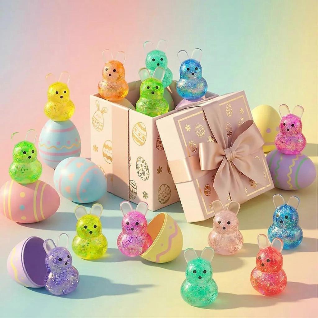 24PCS Easter Squishy,Easter Basket Stuffers Bunny Stress Balls for Kids,Easter Toys Stress Relief Fidget Balls,Easter Egg Fillers Party Favors Gifts