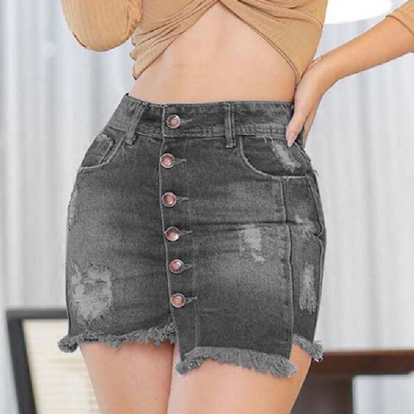 

Женская повседневная джинсовая короткая юбка с открытыми бедрами и половиной карманов на пуговицах XXL