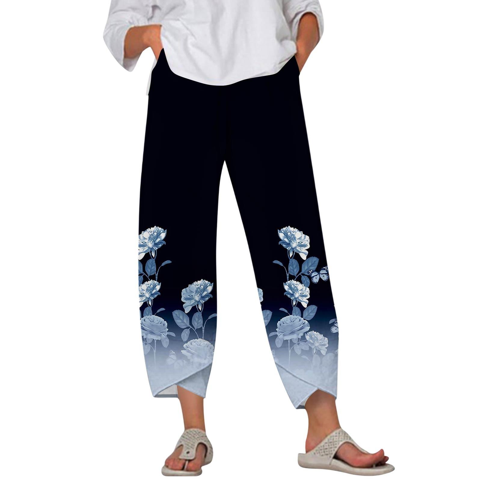 

Брюки женские летние повседневные широкие брюки с эластичной резинкой на талии и карманами XL