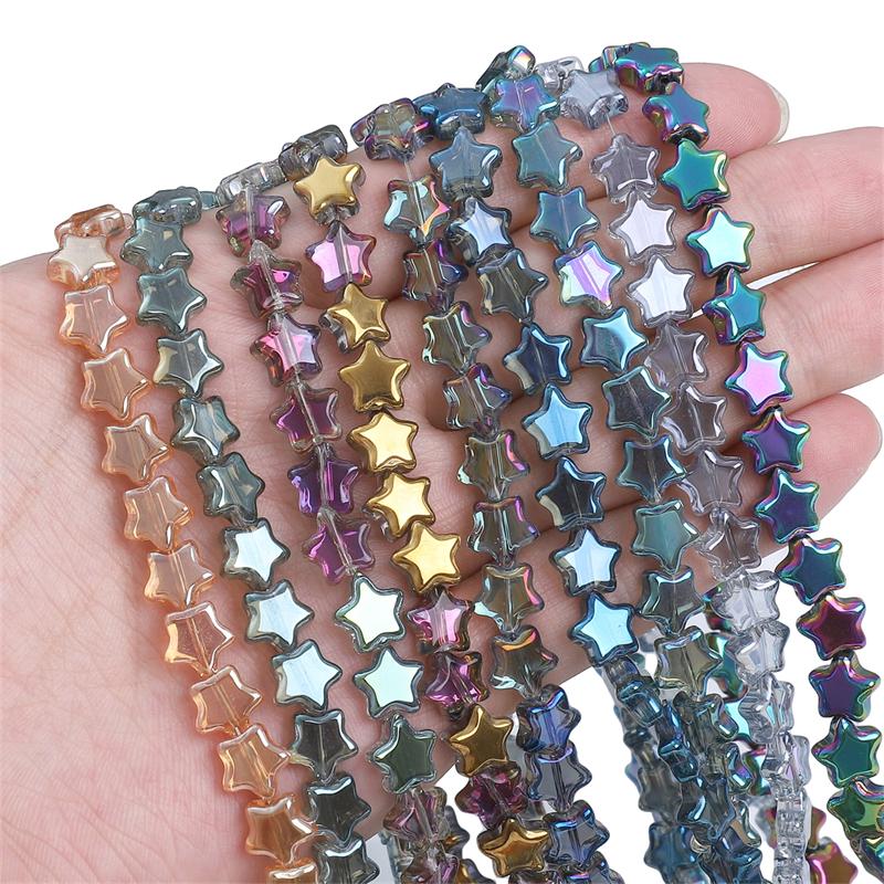 10 stk Pentagram krystallglassperler belagte fargede løse avstandsperler for DIY-kjede armbånd smykker