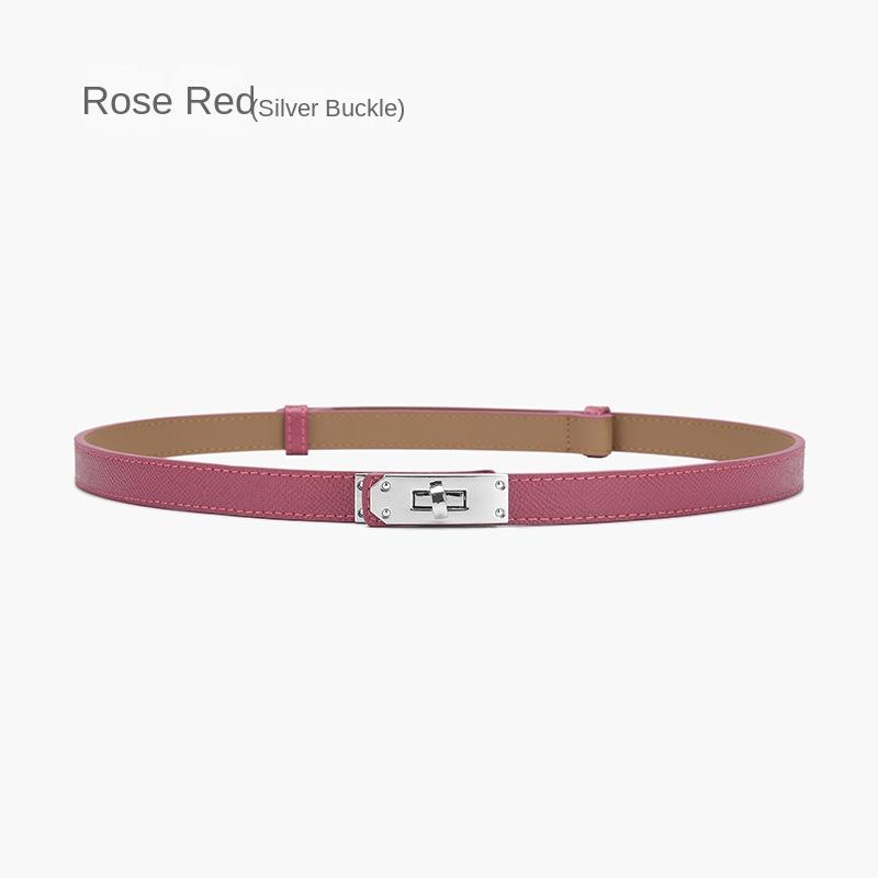 Mary6 Mary All-Match Retro Tailleversieringen Dames Dunne Riem Dames Echt Leer Koreaanse Mode Ceintuur Dunne Riem Dames Jurk 20185-Silver Clasp-Rose R