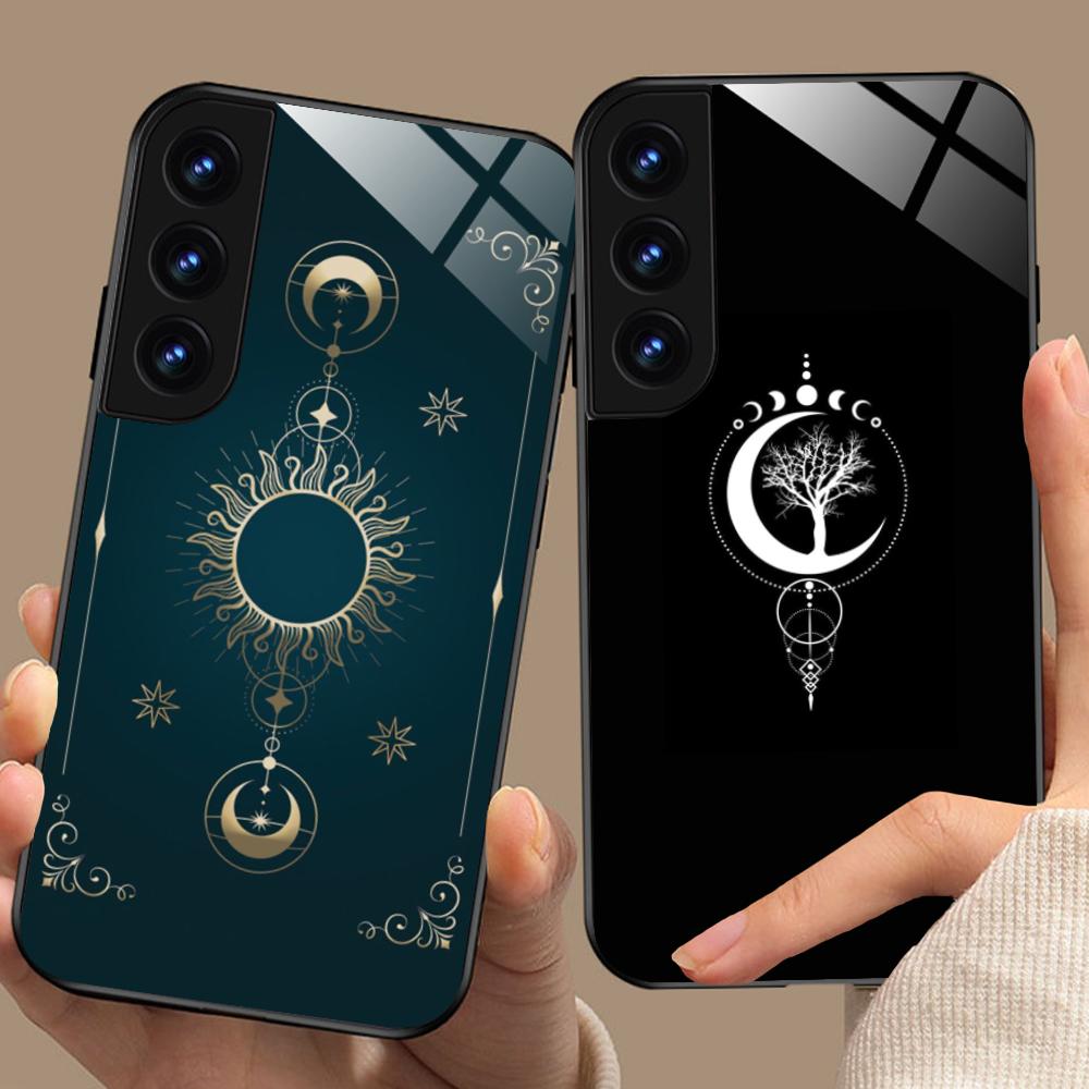 Sun Moon Mobile Cell Phone Case for Samsung Galaxy S26 S25 S24 S23 S22 S21 S20 Note20 Plus FE Ultra Glass Colorful Cover Cover