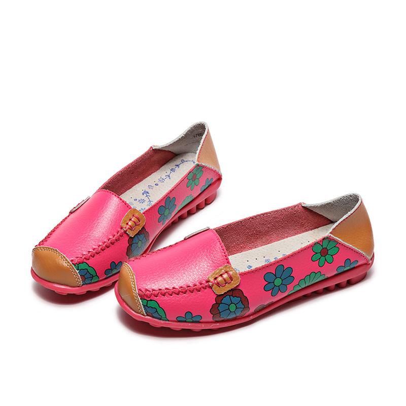 Women's lightweight new printed leather handmade women's shoes Leather breathable sandals Women's flat leather shoes size 44