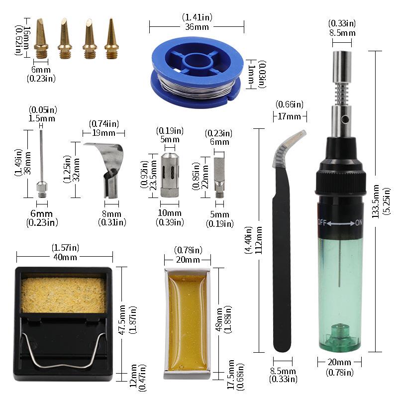 12-in-1 Gas Soldering Iron Kit: Compact Set for Household Welding and Repair.