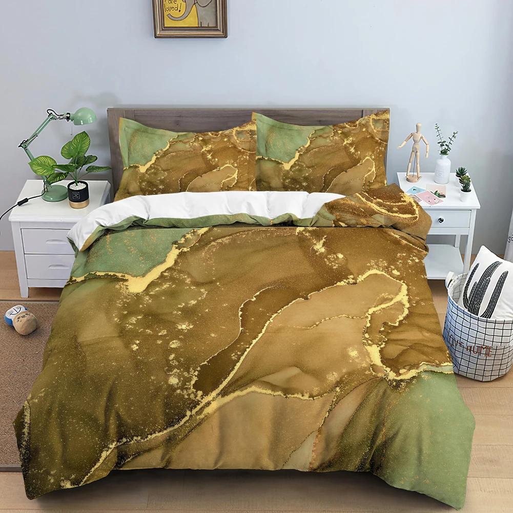 Chic Watercolour Marble Teal Blue Marble Duvet Cover Women Girl Gift Gold Fluid Stone Abstract Art Watercolor Bedspread Cover