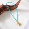 Boho Style Colorful Stone Choker 4mm Beads Beads Chain Necklace Evil Eye Charm Pendant  Women Girls