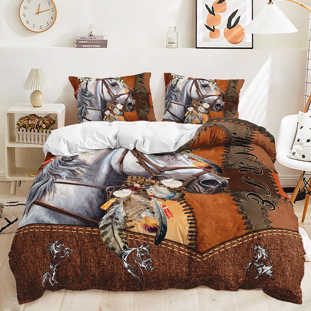 Quilt Cover Animal Horse Bed Cover Pillowcase Digital Printing Bedding Three-Piece Set