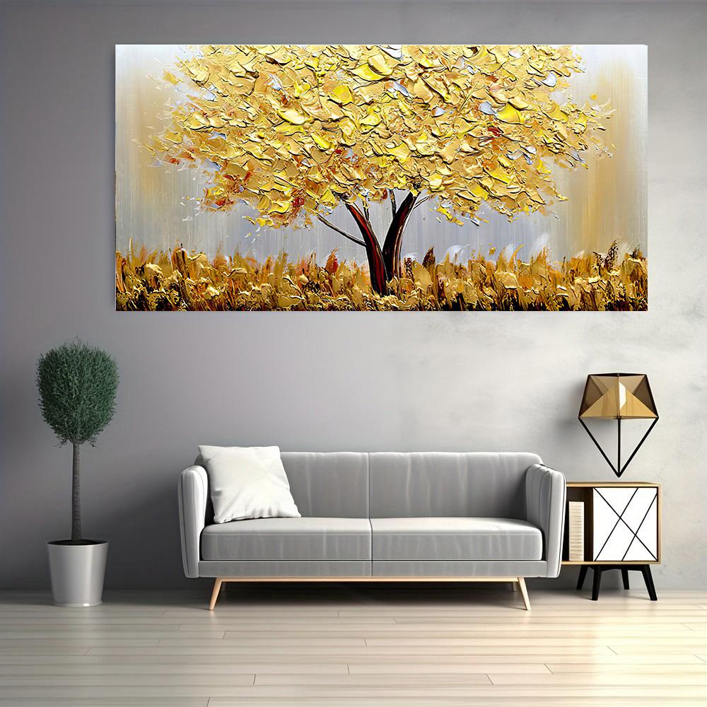 Pintura a Óleo Árvore do Dinheiro Dourada Sobre Tela Pôsteres e Impressões Arte de Parede Moderna Imagem Decoração de Casa Para Sala de Estar F