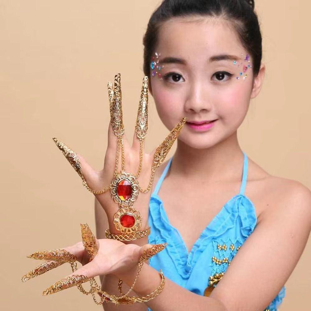 1 pair Gold Color Golden Finger Bracelet Antique Style Belly Dance Bracelet  Wedding