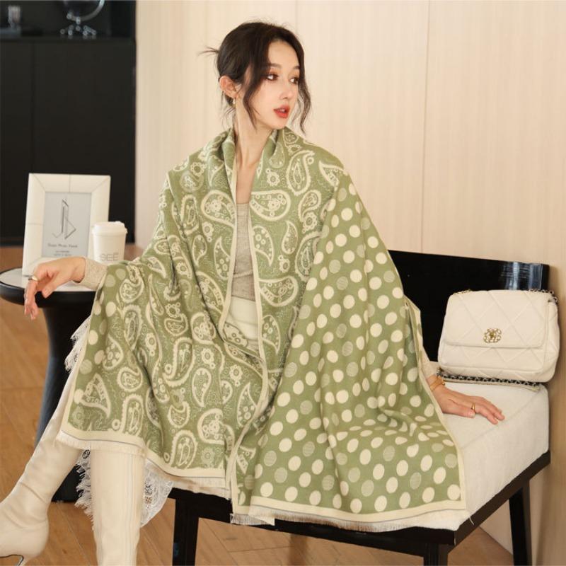 Autumn and Winter Scarf Women's New Cashew Nut Polka Dots Thickened Warm Scarf Imitation Cashmere Shawl Dual-purpose Versatile