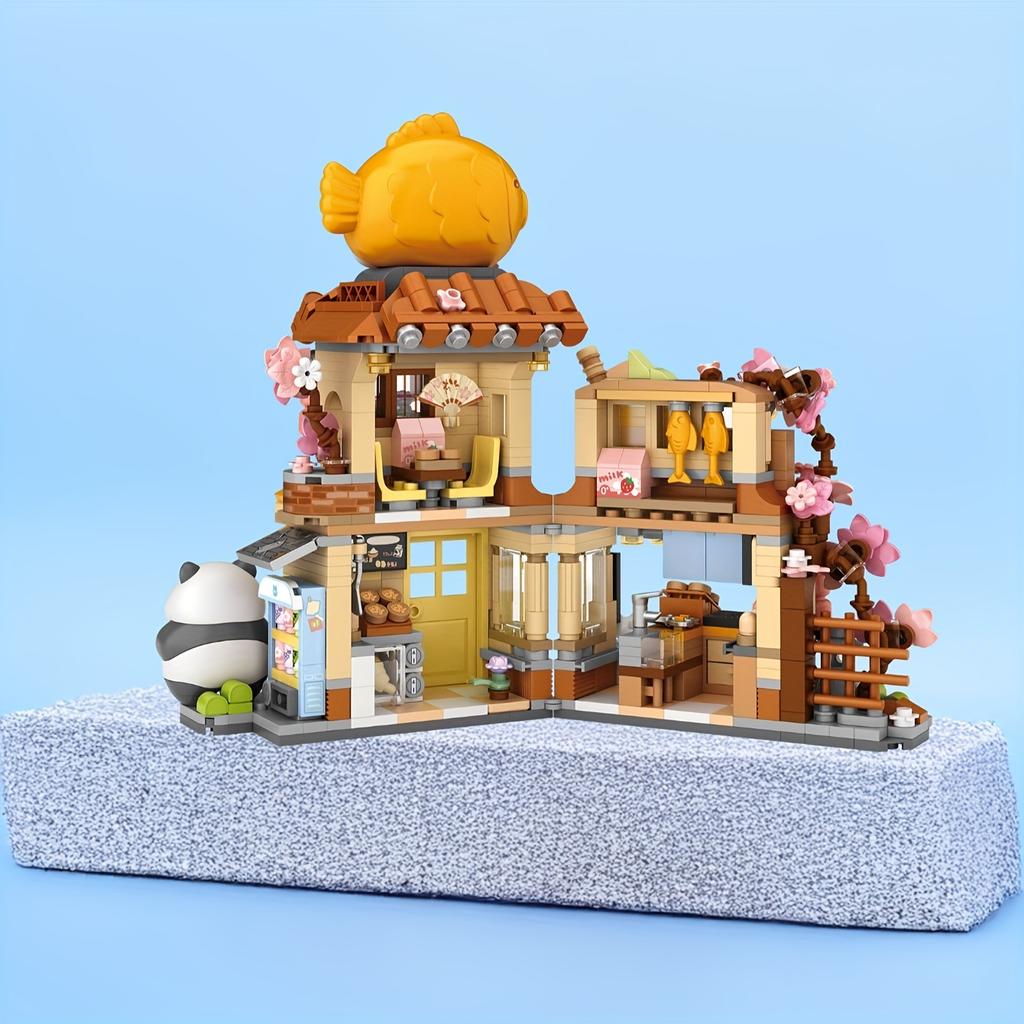 Loz Taiyaki Street View Shop Miniatur-Bausteine Panda Ziegel Spielzeug Montage Blume Werkstatt Klapphaus Sammlung Modell