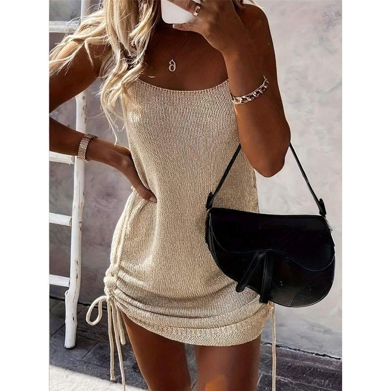 INS European and American Fashion Sexy Slim fit Knitted Sling Dress Sexy Knit Tunic Mini Dress