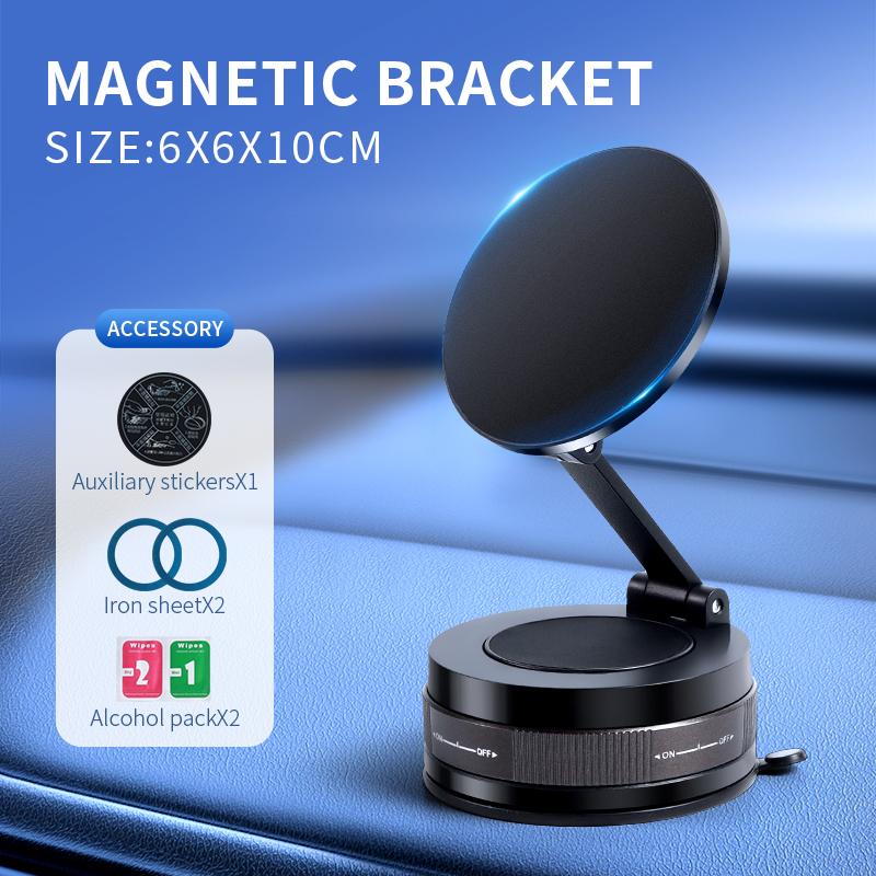 2025 New Adjustable & Foldable Magnetic Car Phone Holder N52 Strong Magnet 360° Rotatable Vacuum Suction Cup Mount for Dashboard