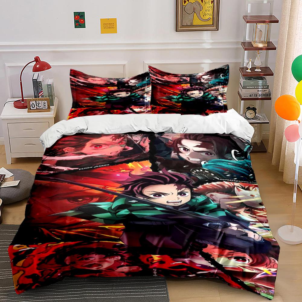 Anime Pattern Bedding Set - Vibrant Design Bedding set (1 duvet cover, 2 pillowcases, duvet not included) 135x200cm
