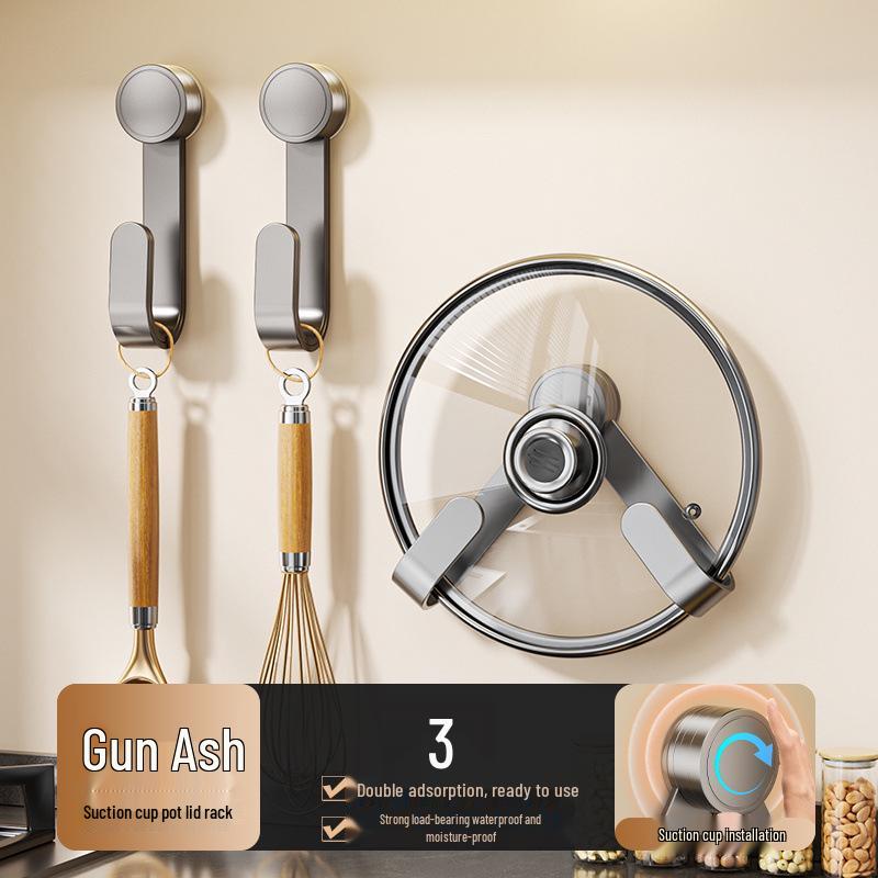 Wall-Mounted Suction Cup Pot Lid & Cutting Board Holder - No-Drill Multifunctional Kitchen Storage Rack.