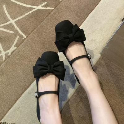 Sheepskin~ French Bow Leather Shoes Mary Jane Shoes Women's Beautiful Versatile Small Heels Thick Heel Single Shoes Ladyshoes