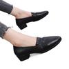 Black Fold Design Leather Shoes Women's Round Toe Soft Sole Mid-heel Commuting Work Shoes Comfort Lightweight